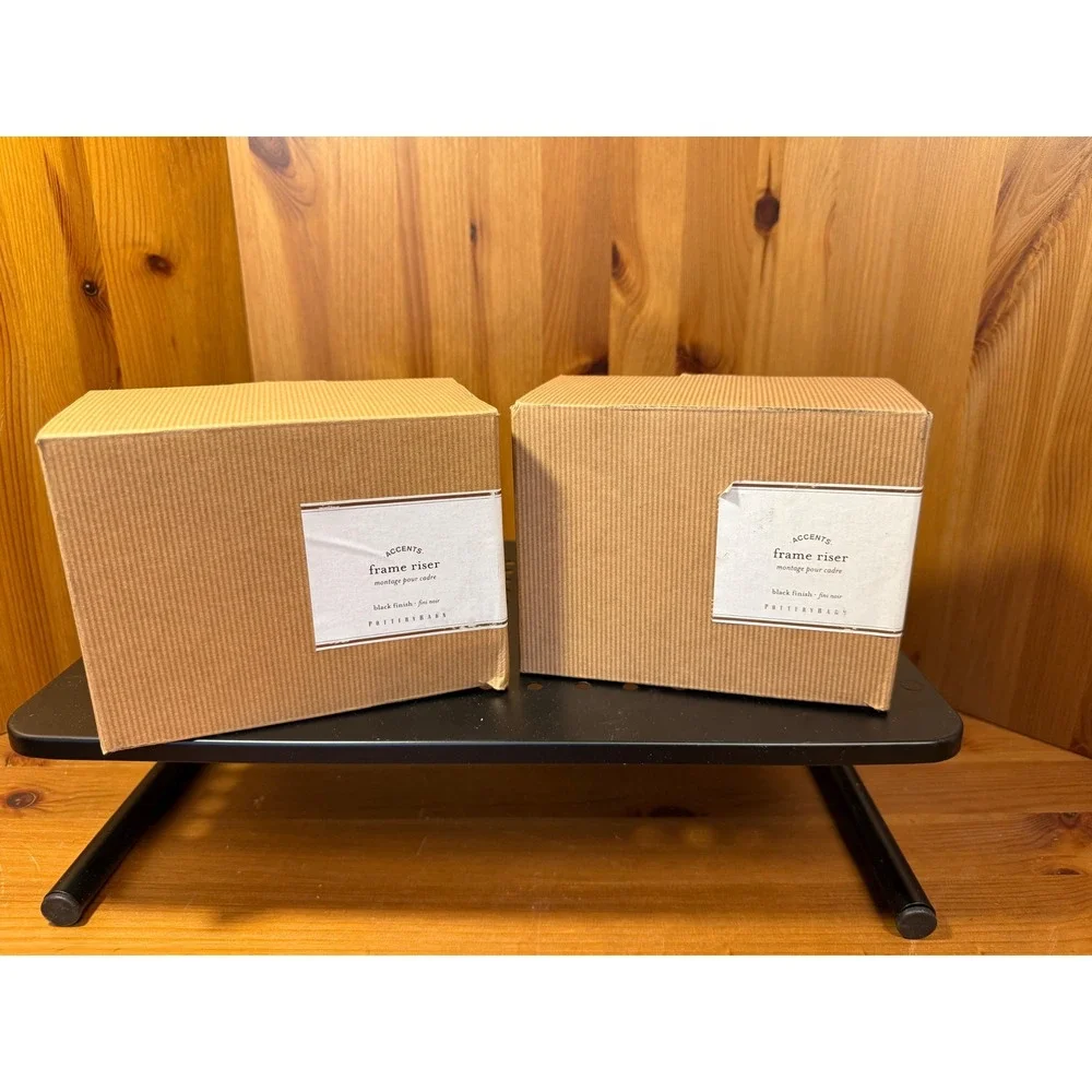 Pottery Barn Metal Frame Risers Black Wall Mount Brackets Set of 2 NIB